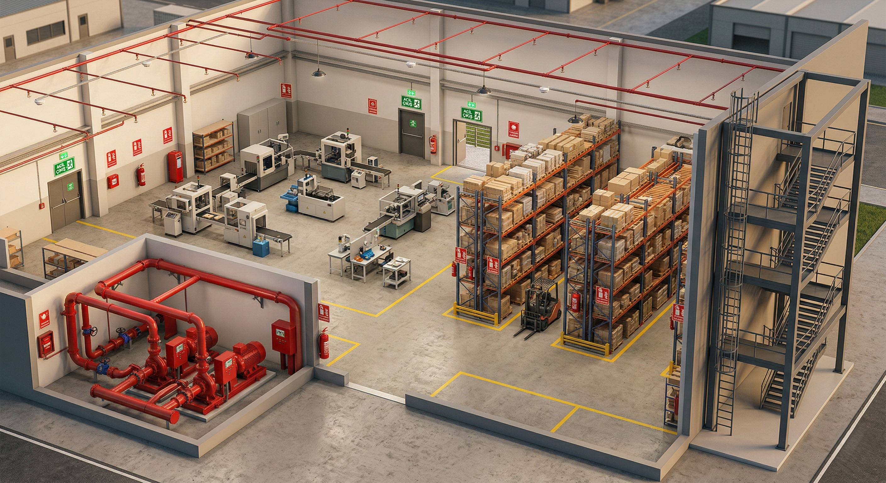Manisa Yangın Söndürme Sistemleri Fabrika 3D Modelleme
